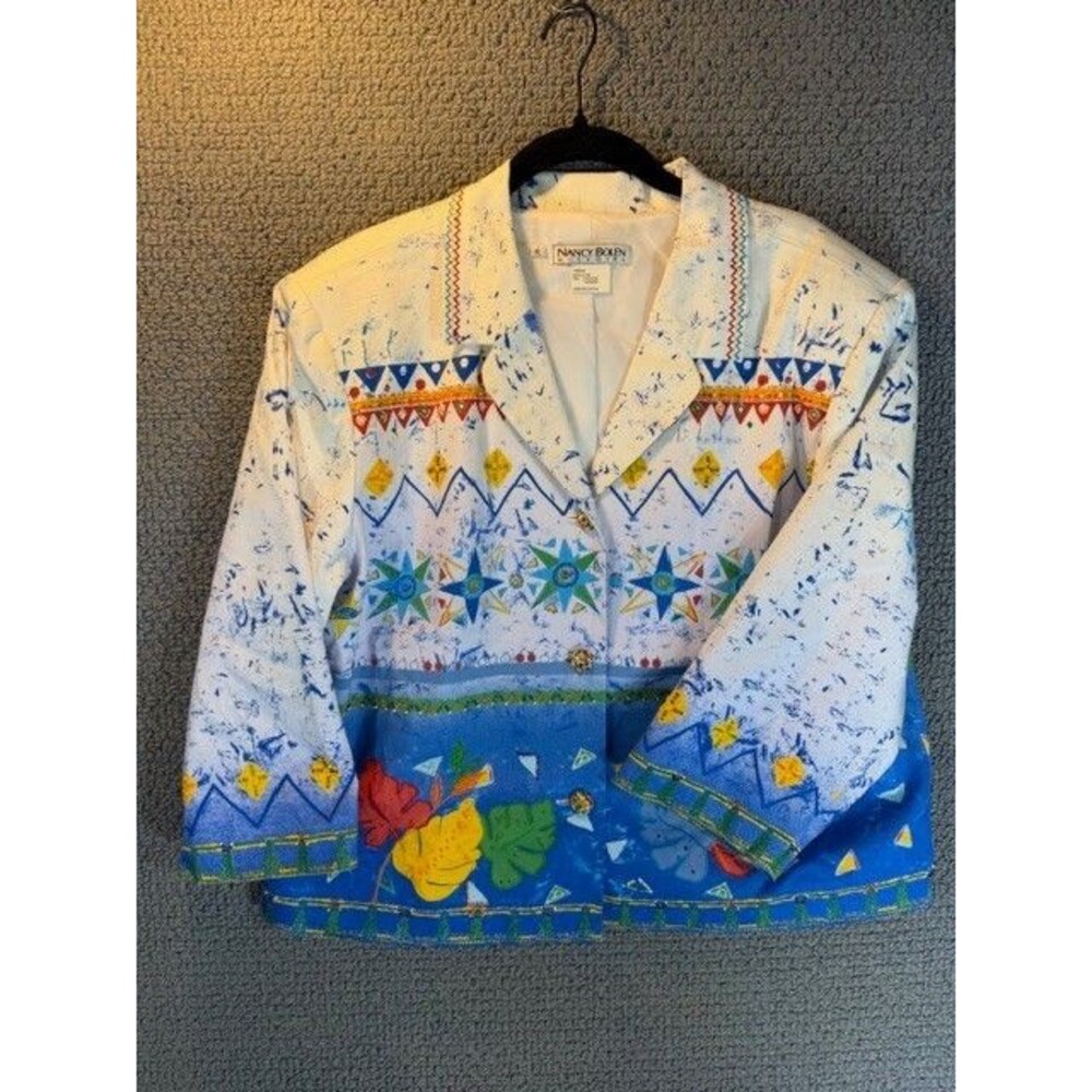 Vintage 80’s Nancy Bolen City Girl  Colorful Embroidered Leaf Jacket Women's XL